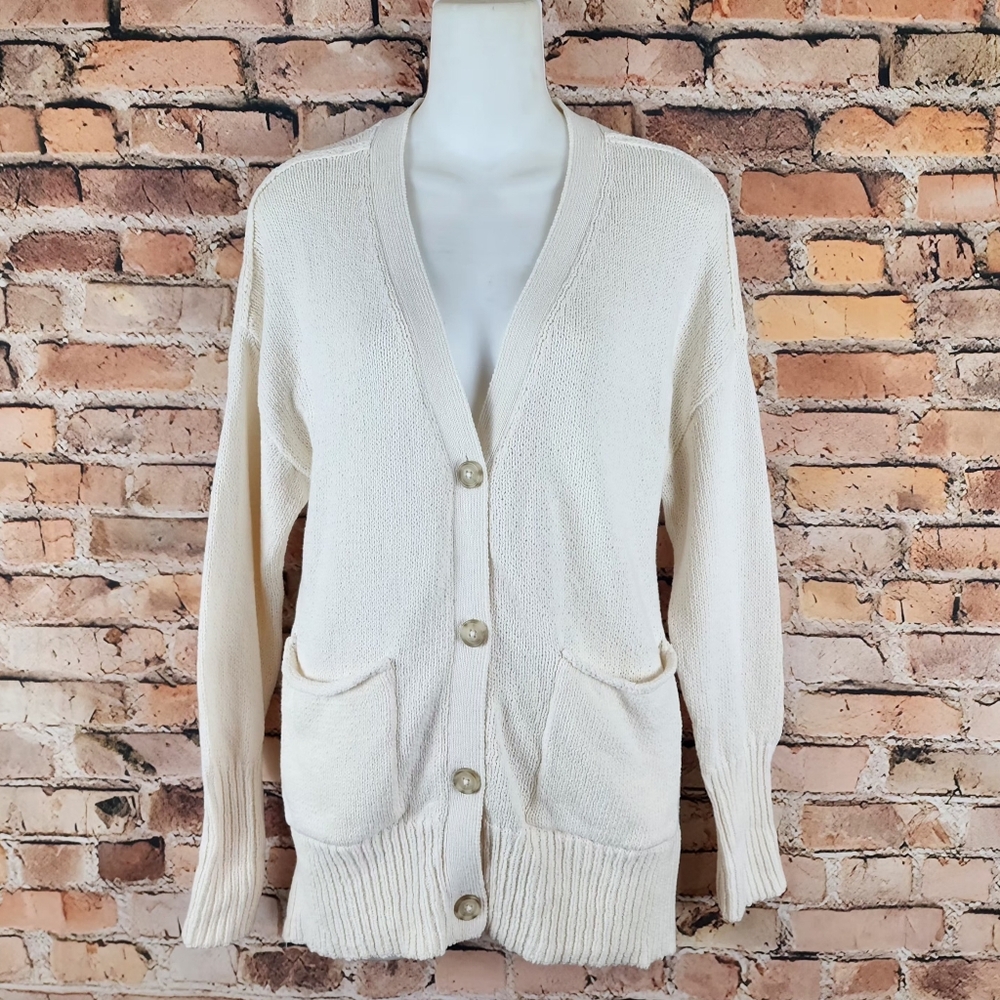 American Eagle Outfitters Cream Open-Knit Crewneck Sweater